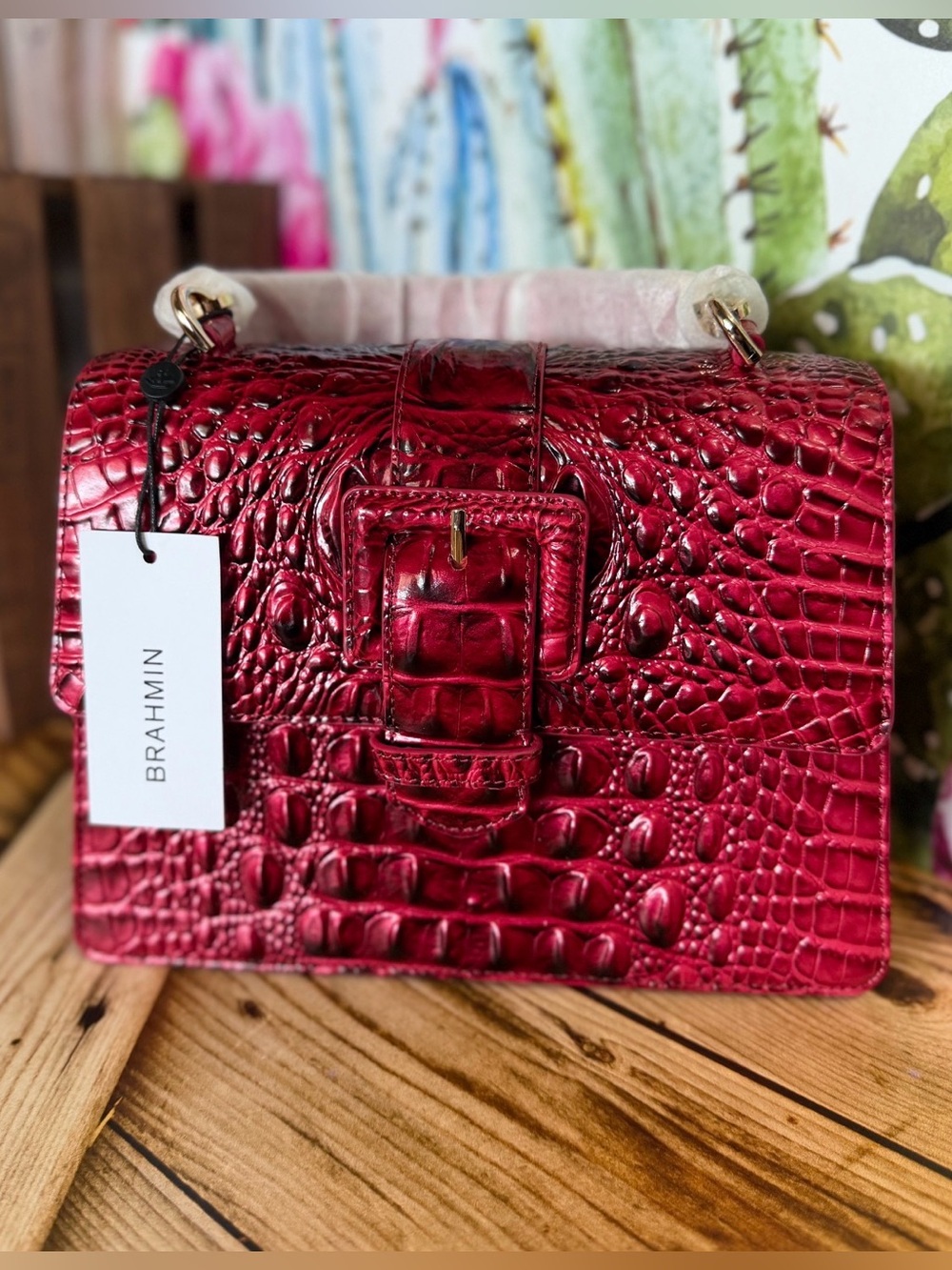 WRAPPED STRAPS Brahmin Small Hallie Merlot Ombre Melbourne NWT Red leather bag - Picture 12 of 14